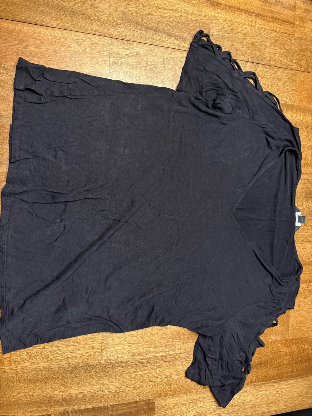 Rock & Republic Black Short-Sleeve Tee with Cutout Sleeve Detail
